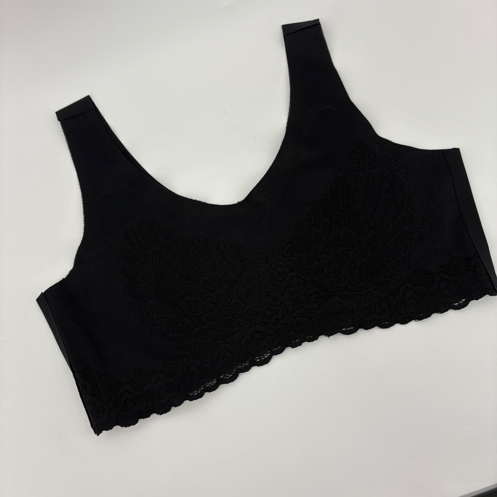 Daisy Fuentes Womens 1XL Wireless Lace Comfort Bra Black Sleep Lounge Plus‎ Size